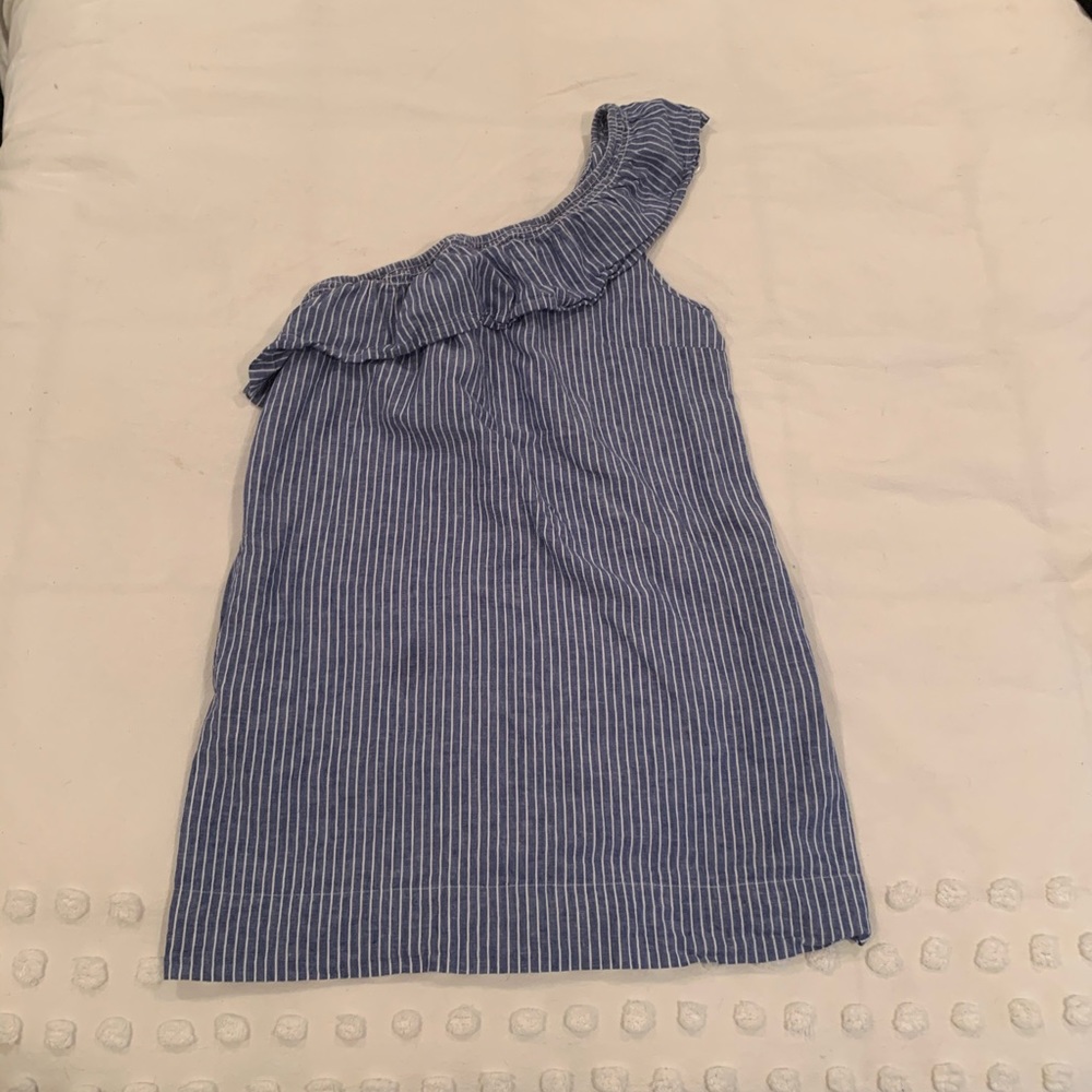 Blue and White Striped One Shoulder Ruffle Dress